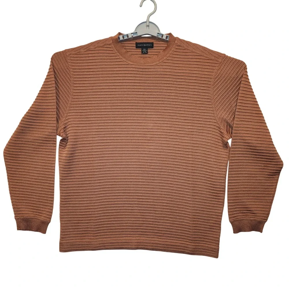 Jhane Barnes Mens XL Silk Blend Ribbed Crewneck‎ Sweater Copper Brown 58122C07